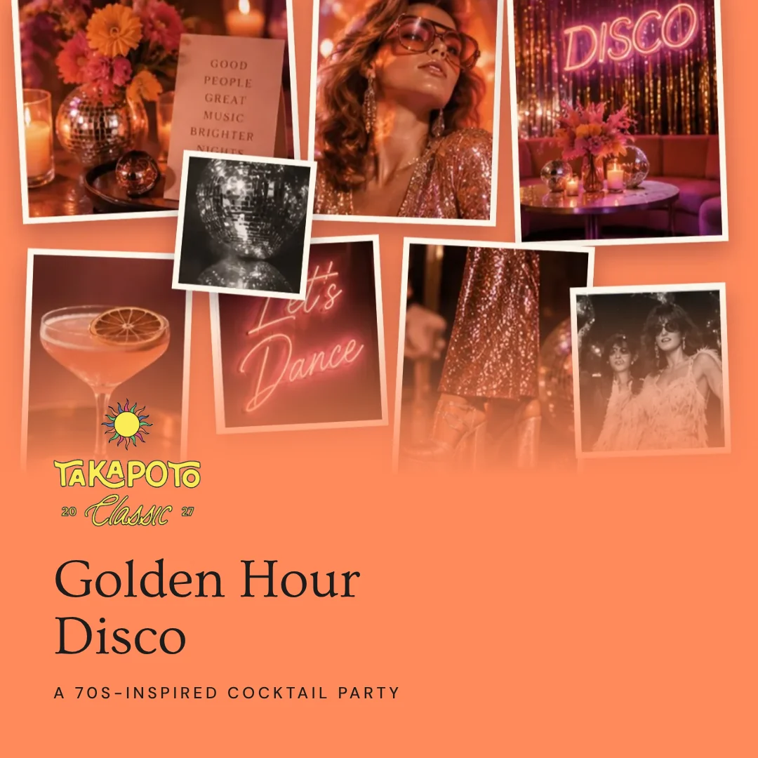 Golden Hour Disco, a 70s-inspired cocktail party